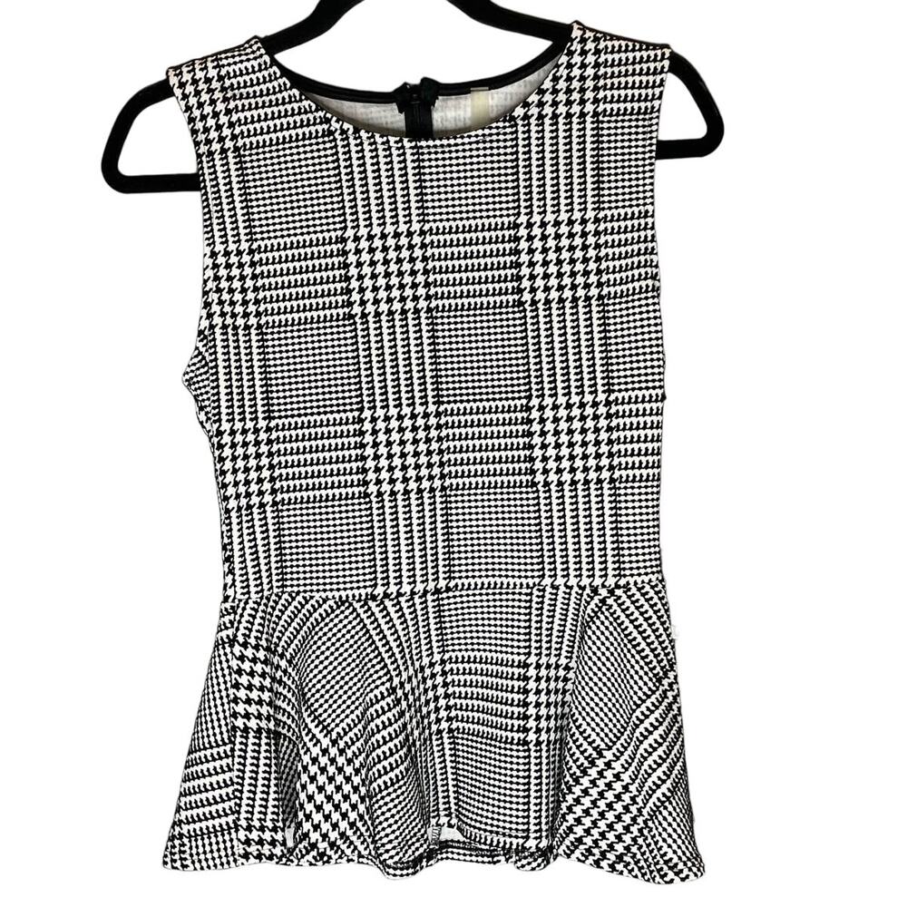 ETA Black and White Patterned Peplum Top - Size Medium